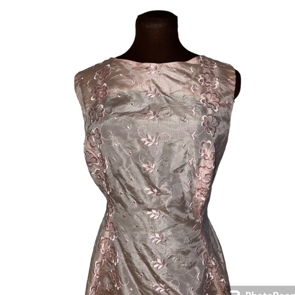 Stunning Vintage Hand Made Pink Floral Taffeta Rear Sash Ribbon Bow Dress - Picture 4 of 13